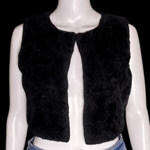 Rare Editions Black Faux Fur Vest Sleeveless Open Front Girl's Size 16